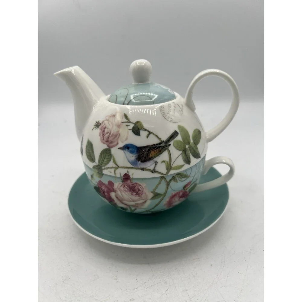 Grace Teaware Robin's Rose Garden Fine Porcelain Tea For One Set